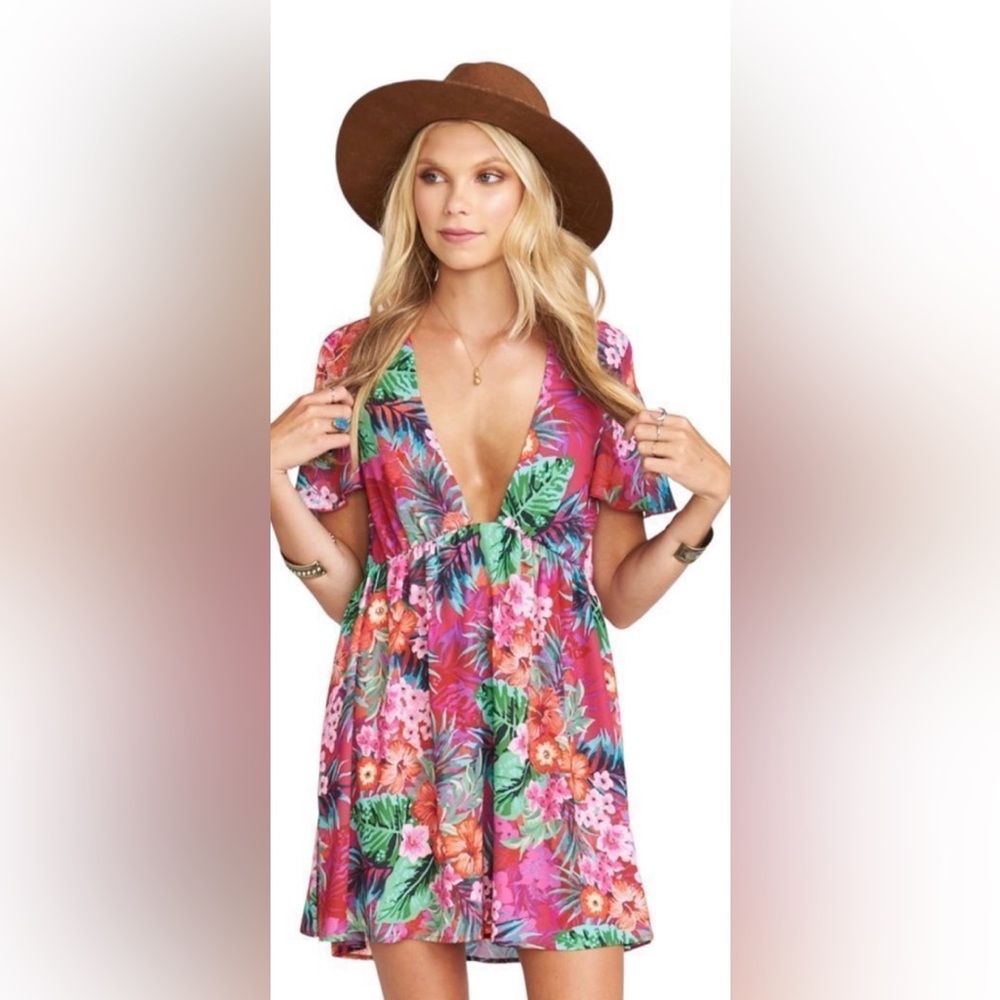 Show Me Your MuMu Austin Mini Dress Tropical Floral Print Women’s Extra Small XS